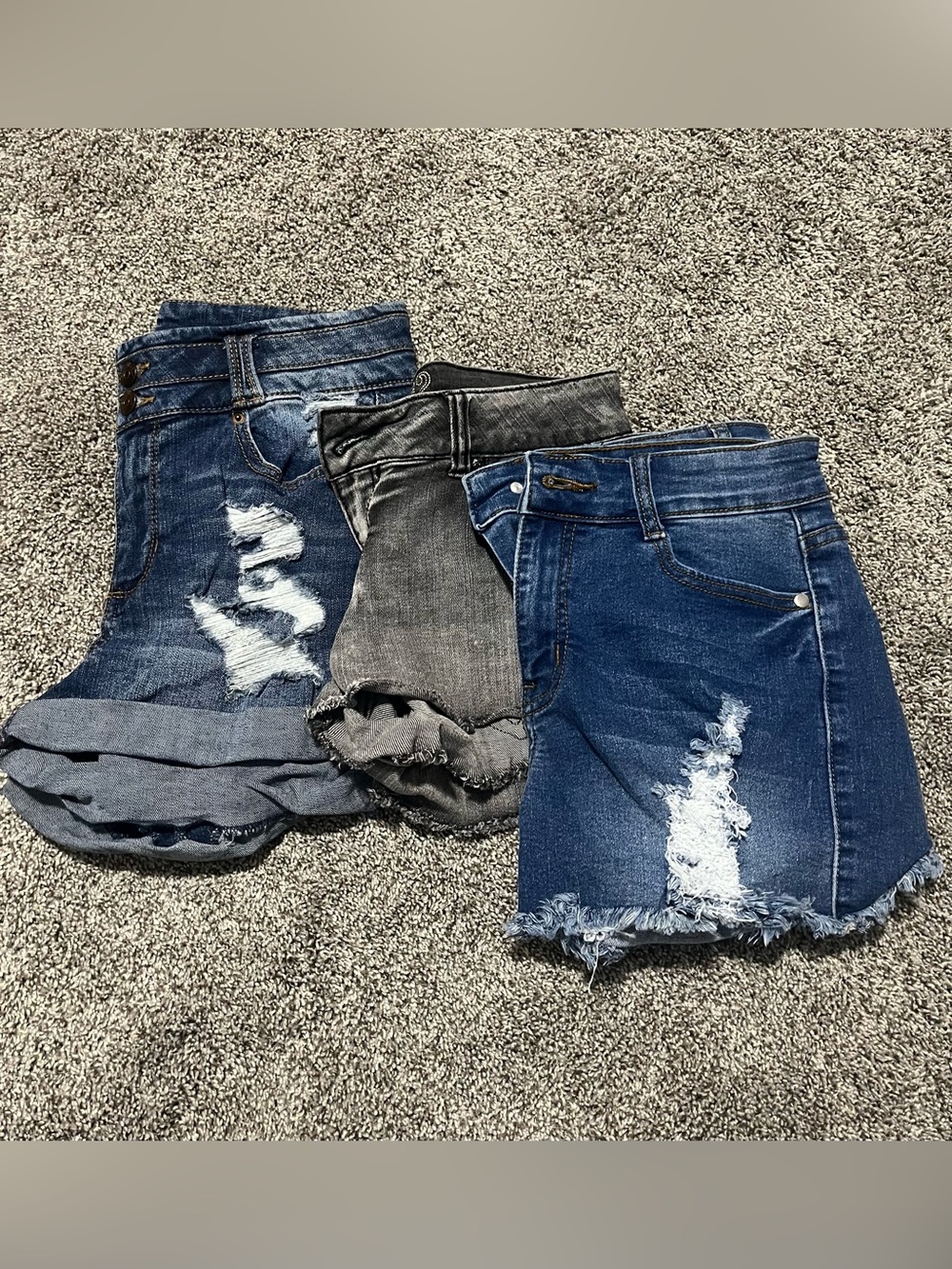 Trio of Distressed Denim Shorts